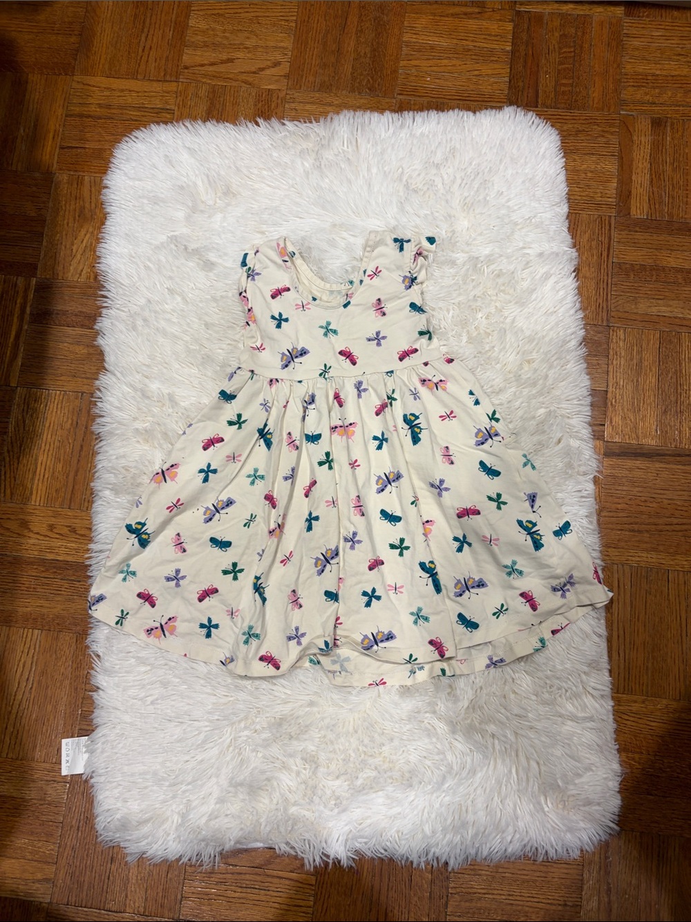 Cream Floral Dragonfly Cotton Dress for Kids